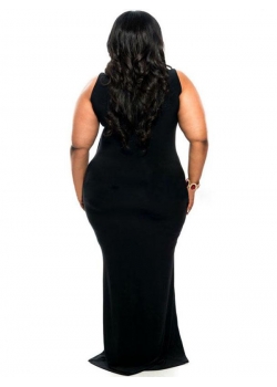 L-3XL Black Cascading Ruffle Reversible Tank Maxi Dress