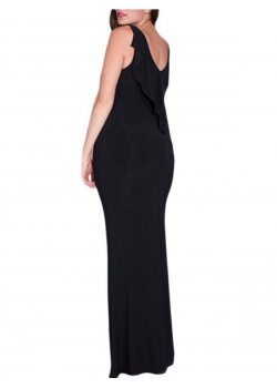 L-3XL Black Cascading Ruffle Reversible Tank Maxi Dress