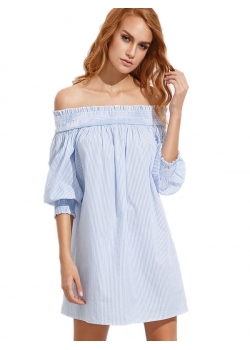 Light Blue Woman Sexy Off Shoulder Casual Dresses