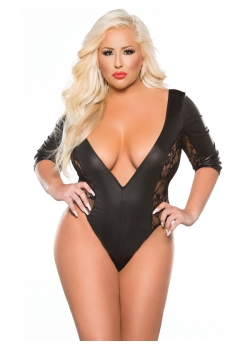 Plus Size Women Lace Leather Teddies