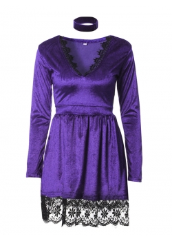 Purple Sexy V-Neck Women Casual Dress