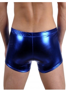 Sexy Blue Wetlook Lace Up Boxer For Men