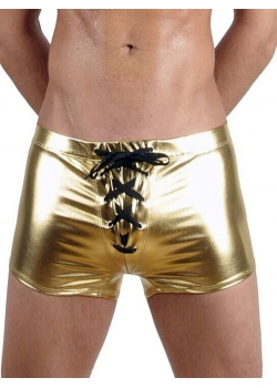 Sexy Gold Wetlook Lace Up Boxer For Men