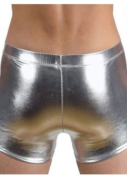 Sexy Silver Wetlook Lace Up Boxer For Men