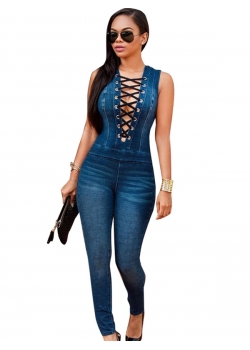 Sexy Sleeveless Jean Long Jumpsuit