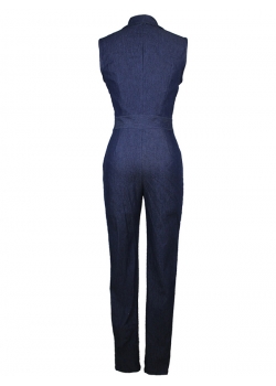 Sexy V-Neck Zipper Jean JUmpsuit