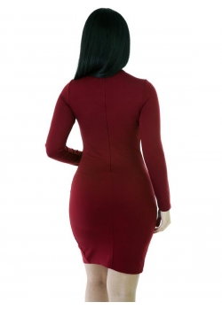 Sexy Wine Red Lace-Up Keyhole Bodycon Dress