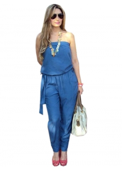 Strapless Women Denim  Jean Jumpsuit