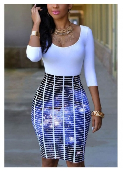 Stylish Three Quarter Printed Bodycon Dress