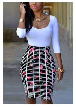 Stylish Three Quarter Printed Bodycon Dress