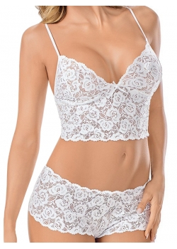 White Woman Sexy High Waist Lace Bra Set