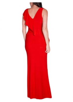 XXL-3XL Red Cascading Ruffle Reversible Tank Maxi Dress