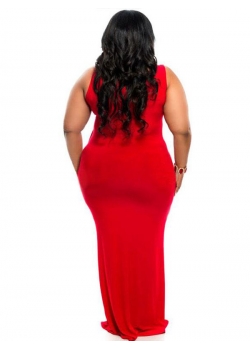 XXL-3XL Red Cascading Ruffle Reversible Tank Maxi Dress