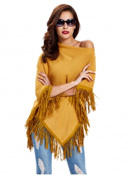 Yellow Off Shoulder Tassels Cloak Blouses