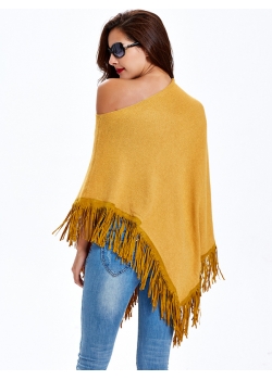Yellow Off Shoulder Tassels Cloak Blouses