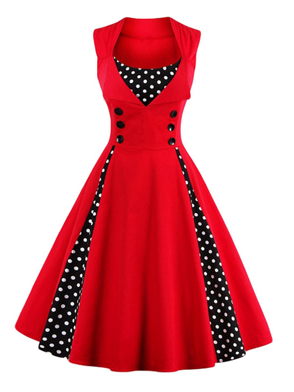 Fashion Sleeveless Dots Patch Casual Dress