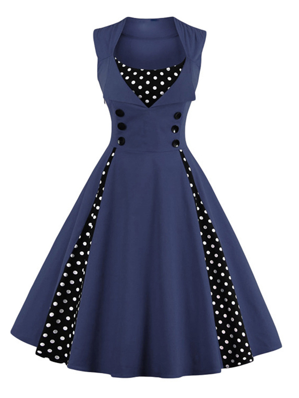 Fashion Sleeveless Dots Patch Casual Dress