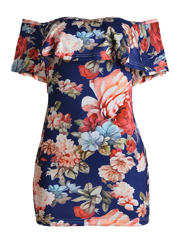 Floral Printed  Off the Shoulder Bodycon Dress