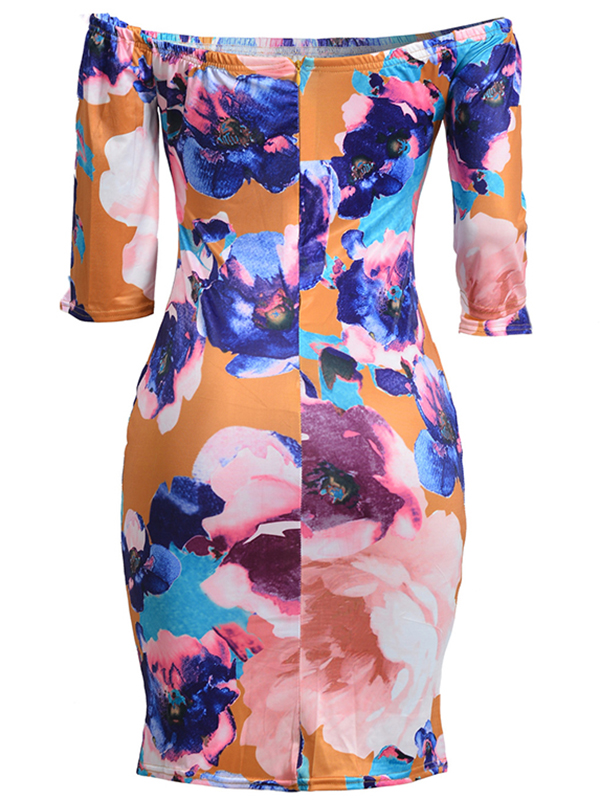 Floral Printed Purple Bodycon Dress