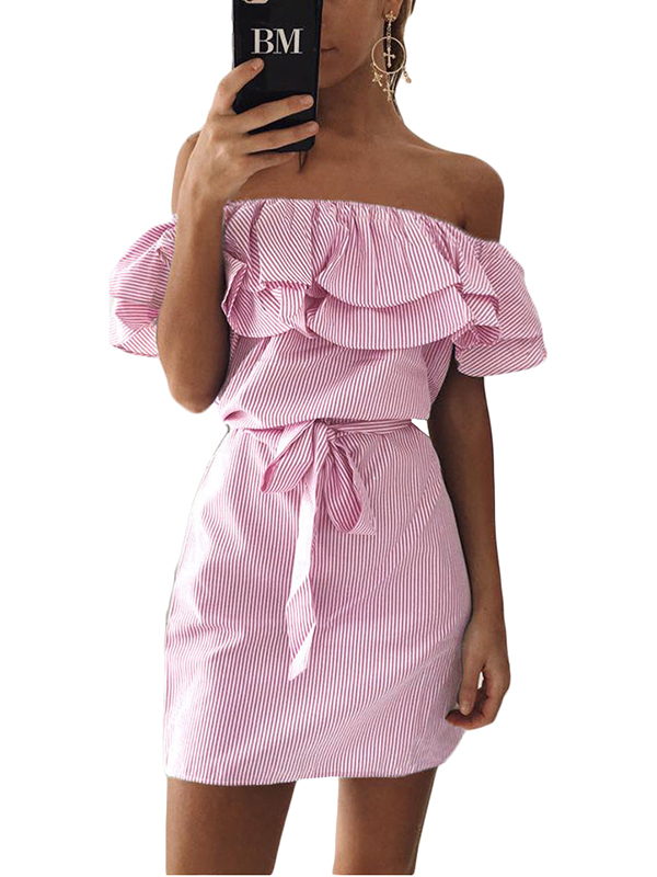Pink Off the Shoulder Sexy Causal Dress