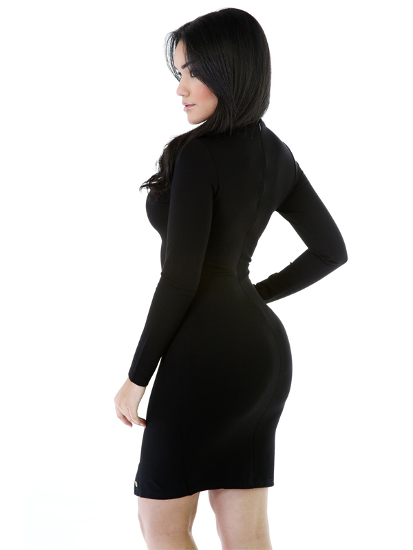Sexy Black Lace-Up Keyhole Bodycon Dress