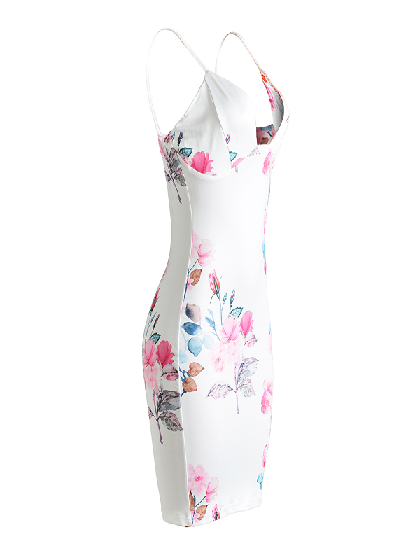 Sexy White Floral Printed Bodycon Dress