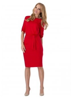 Fashion Blue Long Sleeve Midi Dress With Belt