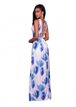 Blue Fashion Printed Women Maxi Dress