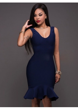 Blue Woman Sexy Fishtail Gown Midi Dresses