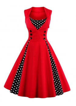 Fashion Sleeveless Dots Patch Casual Dress