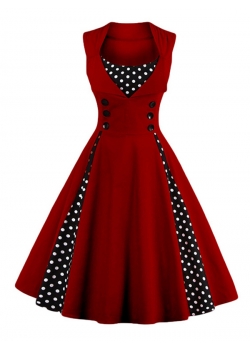 Fashion Sleeveless Dots Patch Casual Dress