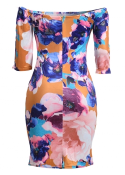 Floral Printed Purple Bodycon Dress