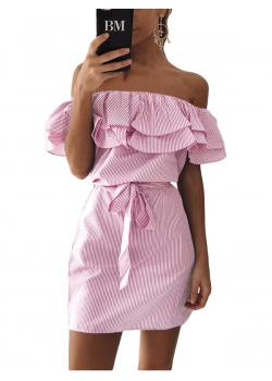 Pink Off the Shoulder Sexy Causal Dress