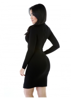 Sexy Black Lace-Up Keyhole Bodycon Dress