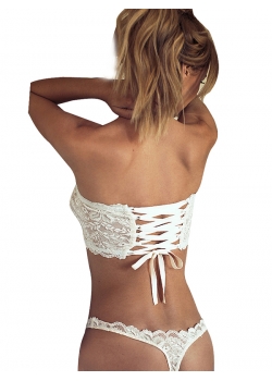 White Strapless Cross Back Lace Woman Sexy Bras