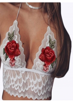 Woman White Embroidery Halter Sexy Bra