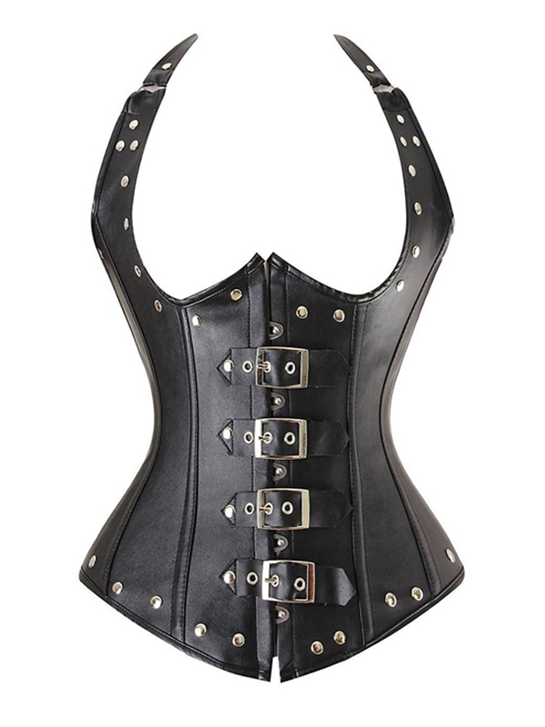 Black Leather Fashion Underbust Corset