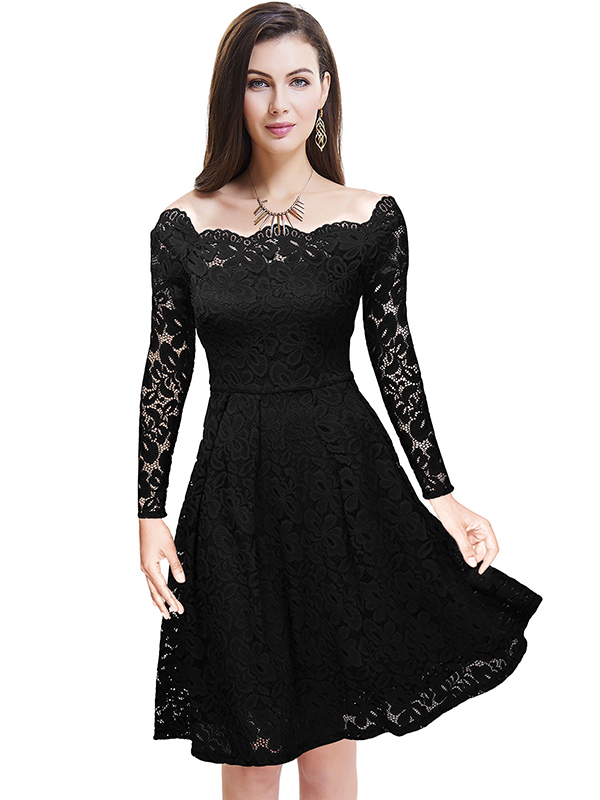 Black Sexy Off Shoulder Lace Dress