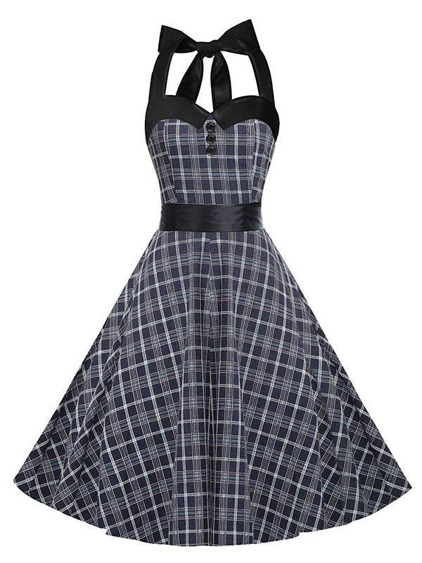 Black Vintage Halter Casual Dress