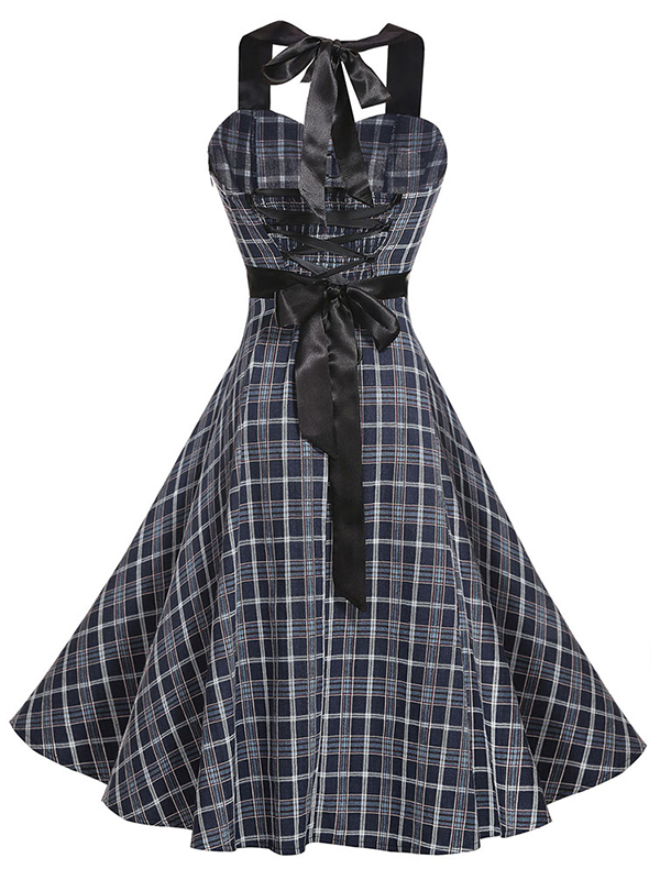 Black Vintage Halter Casual Dress
