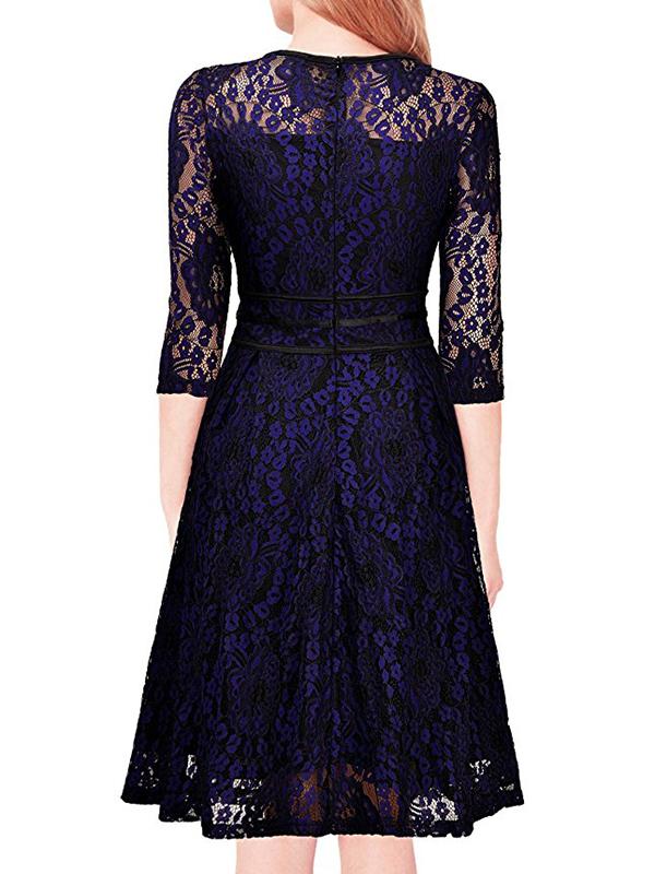 Blue Sexy Midi Lace Dress