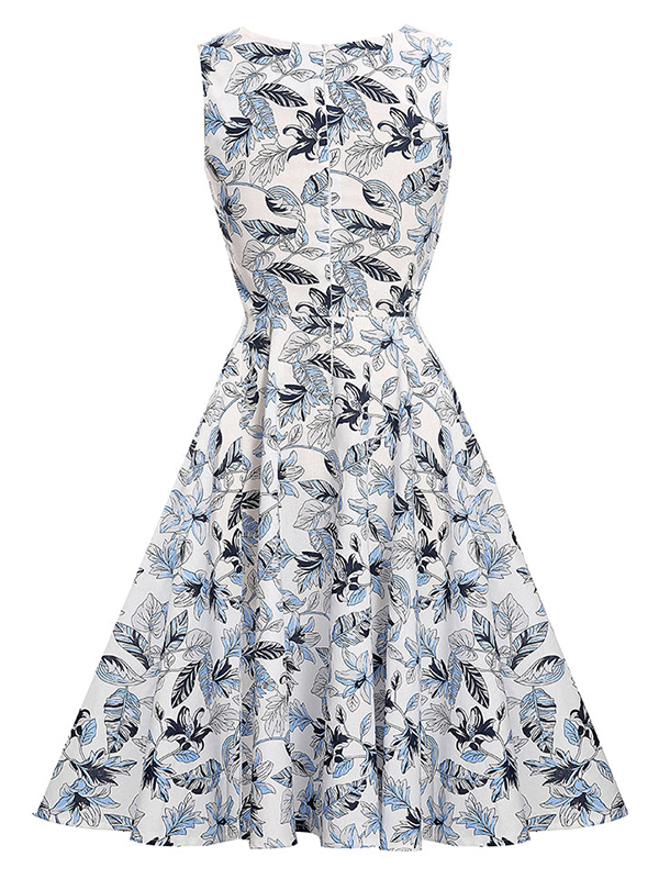 Fashion Floral Printed Blue Casual Dress