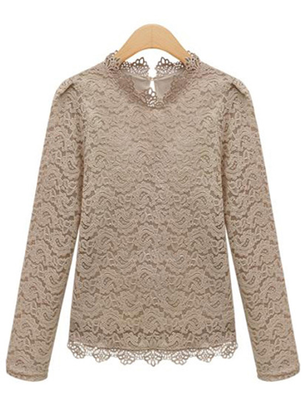 Fashion Long Sleeve Women Apricot Tops