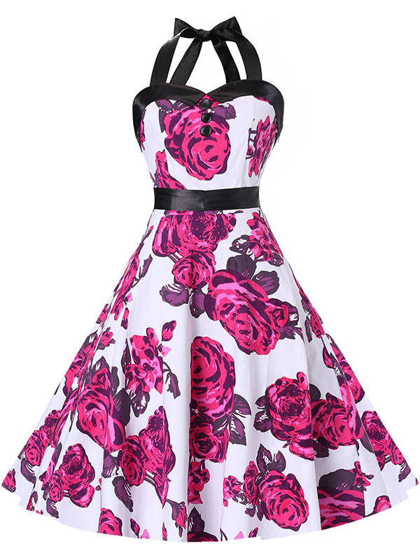 Fashion Red Floral Printed Casual Dress