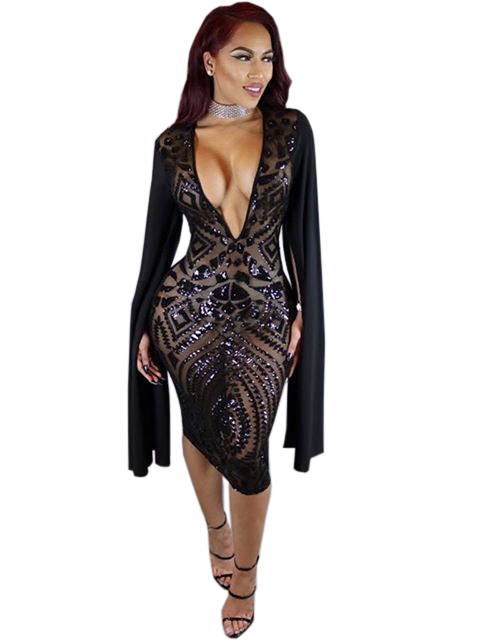 Sexy Black V-neck Bodycon Dress