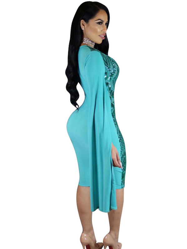 Sexy Blue V-neck Bodycon Dress