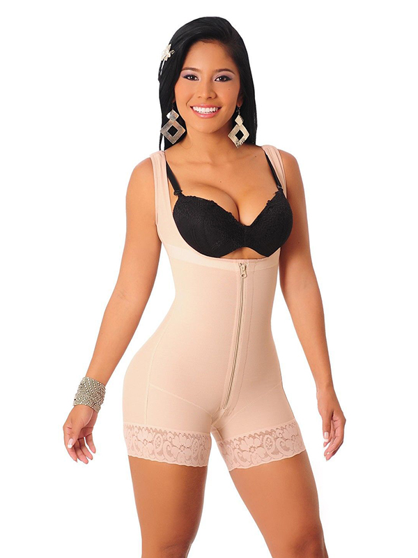 Sexy Women Apricot Shapewear With Zipper