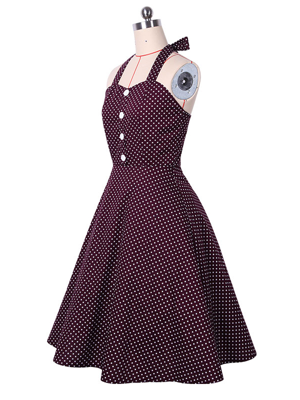 Vintage Dots Red Halter Casual Dress