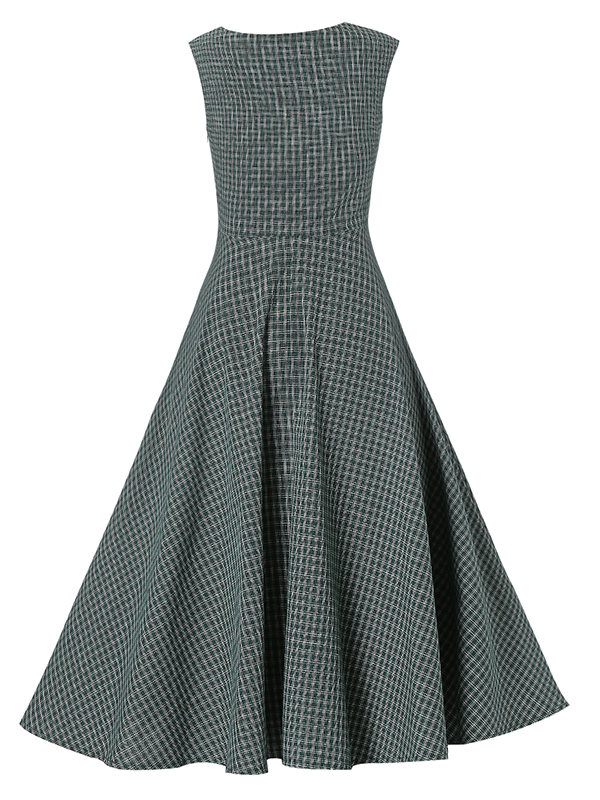 Vintage Sleeveless Green Casual Dress