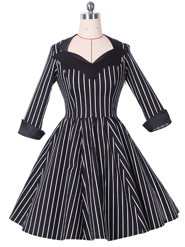 Vintage Stripe Black Women Dress